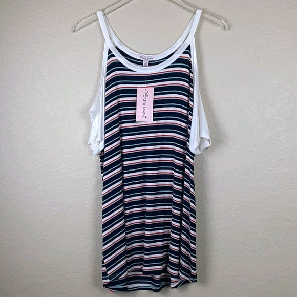 NWT Extra Touch Cold Shoulder Stripe Tee - Picture 1 of 6